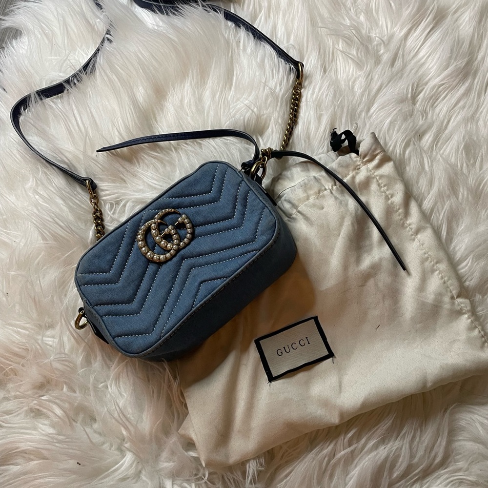 Denim Gucci shoulder bag. With box & original receipt